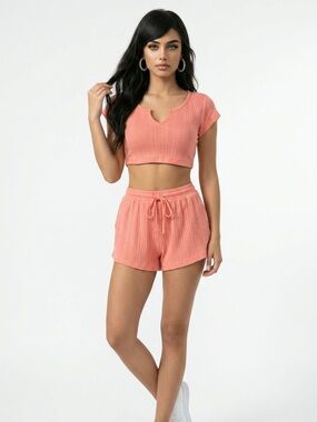 Colsie Dusty Rose Knit Top and shorts lounge set